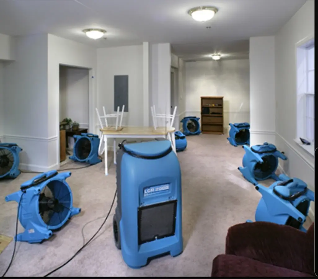 Air movers and dehumidifier setup for Water Damage Restoration in Manassas
